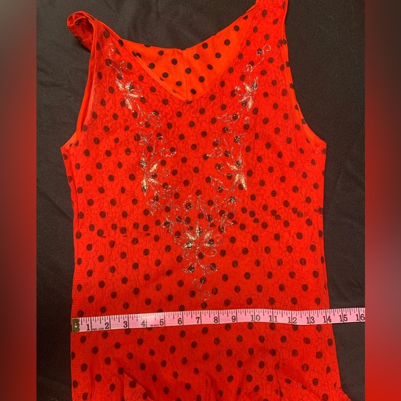 Size M Red with black polka dots tiered ruffles flamenco,salsa,tango party dress - Picture 9 of 9